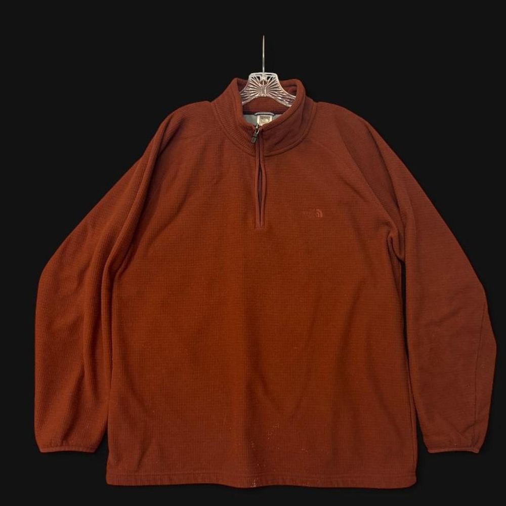 The North Face Mens XL 1/4 Zip Waffle Grid Fleece Pullover Sweater Rust Orange
